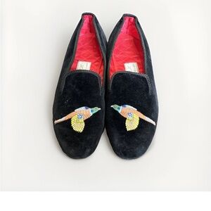 Black Velvet Pheasant Embroidered Flats